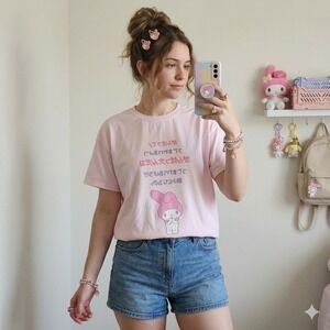 Sanrio My Melody Pink Graphic T-Shirt Womens Medium Large Japanese Text Kawaii